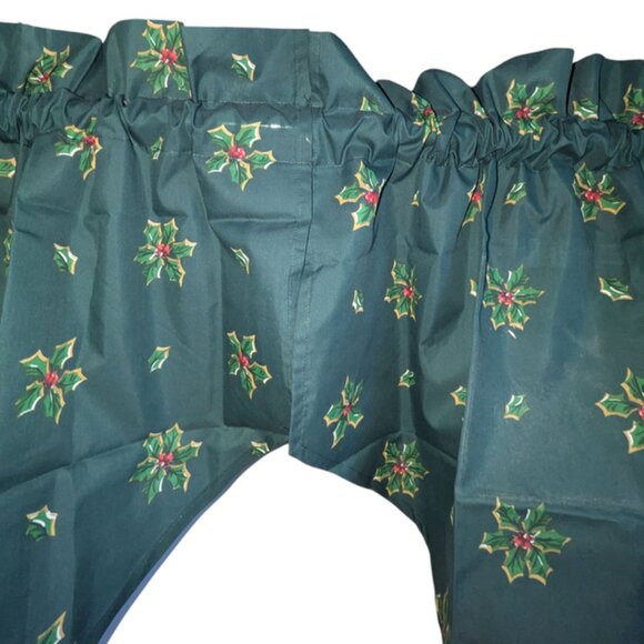 Vintage Sunshine Set 2 Cafe Curtains Holly Berry Leaf Panels Window Drape Leaves - Picture 2 of 3